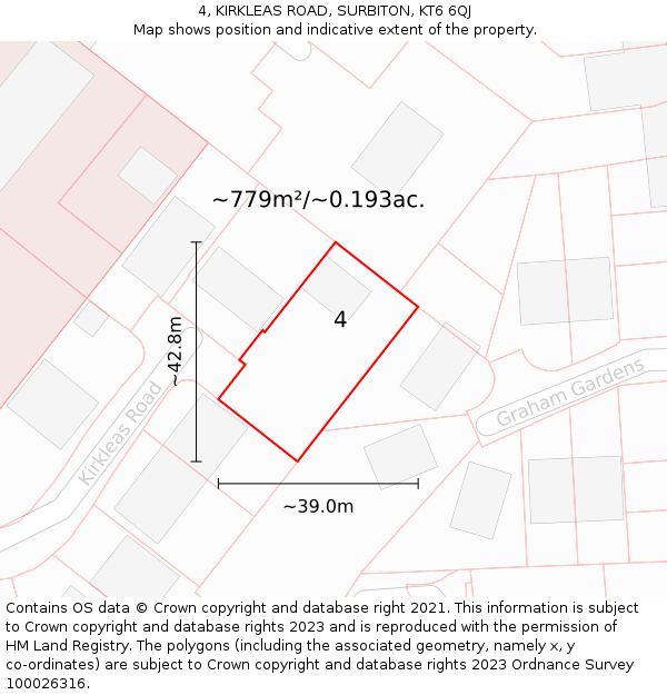 4, KIRKLEAS ROAD, SURBITON, KT6 6QJ: Plot and title map