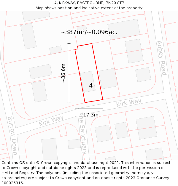4, KIRKWAY, EASTBOURNE, BN20 8TB: Plot and title map