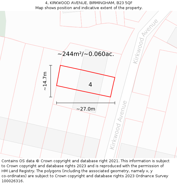 4, KIRKWOOD AVENUE, BIRMINGHAM, B23 5QF: Plot and title map