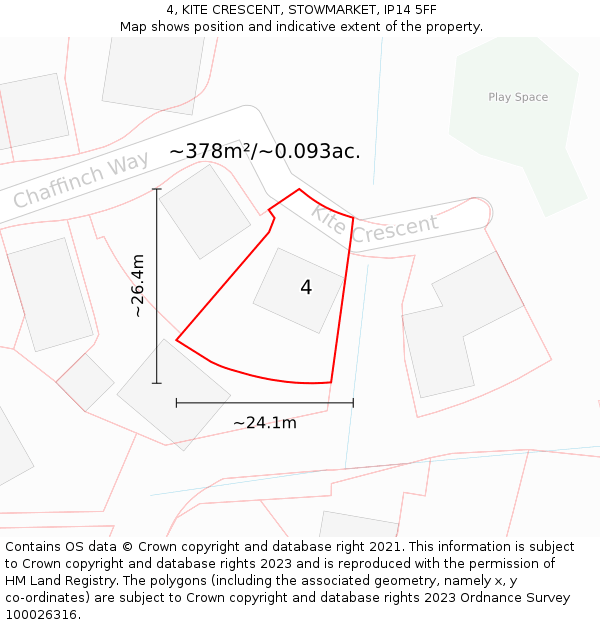 4, KITE CRESCENT, STOWMARKET, IP14 5FF: Plot and title map
