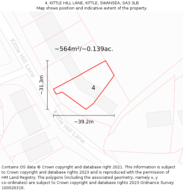 4, KITTLE HILL LANE, KITTLE, SWANSEA, SA3 3LB: Plot and title map