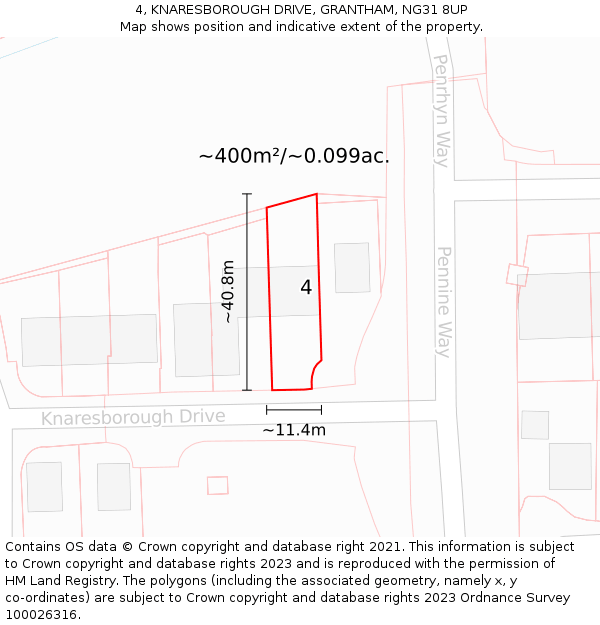 4, KNARESBOROUGH DRIVE, GRANTHAM, NG31 8UP: Plot and title map