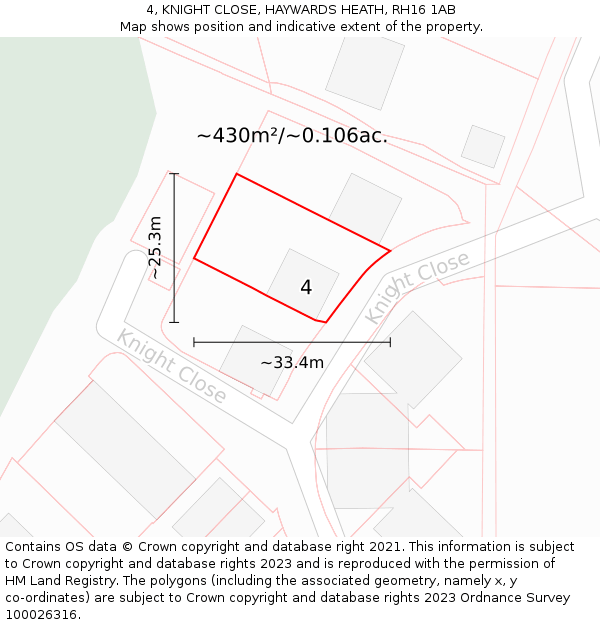 4, KNIGHT CLOSE, HAYWARDS HEATH, RH16 1AB: Plot and title map