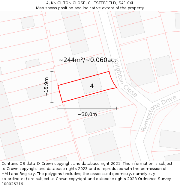 4, KNIGHTON CLOSE, CHESTERFIELD, S41 0XL: Plot and title map