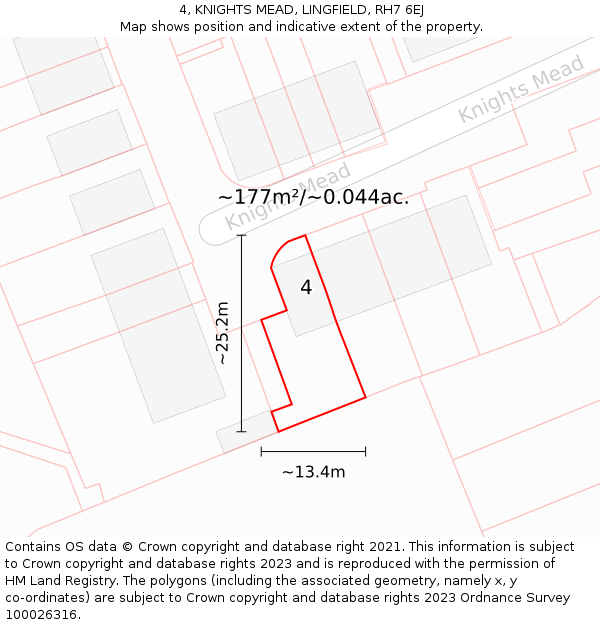 4, KNIGHTS MEAD, LINGFIELD, RH7 6EJ: Plot and title map