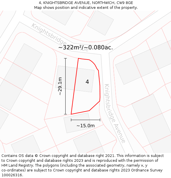 4, KNIGHTSBRIDGE AVENUE, NORTHWICH, CW9 8GE: Plot and title map