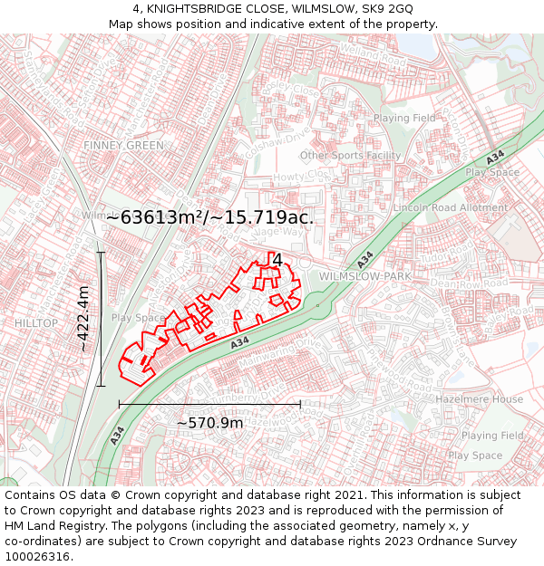 4, KNIGHTSBRIDGE CLOSE, WILMSLOW, SK9 2GQ: Plot and title map