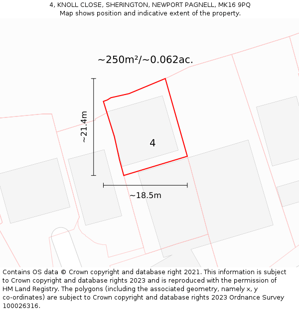 4, KNOLL CLOSE, SHERINGTON, NEWPORT PAGNELL, MK16 9PQ: Plot and title map