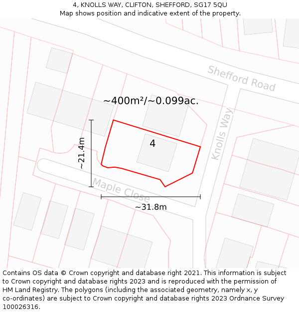 4, KNOLLS WAY, CLIFTON, SHEFFORD, SG17 5QU: Plot and title map