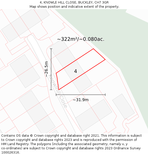 4, KNOWLE HILL CLOSE, BUCKLEY, CH7 3GR: Plot and title map