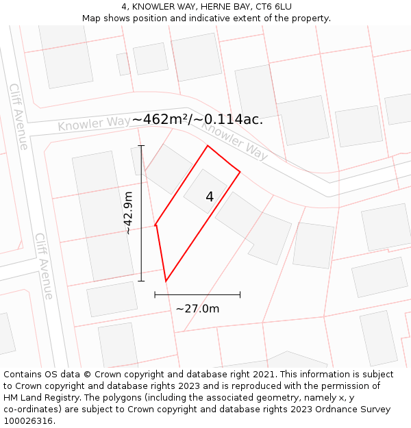4, KNOWLER WAY, HERNE BAY, CT6 6LU: Plot and title map