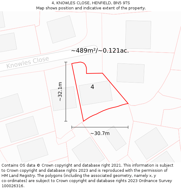 4, KNOWLES CLOSE, HENFIELD, BN5 9TS: Plot and title map