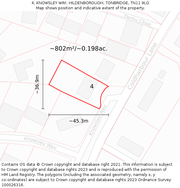 4, KNOWSLEY WAY, HILDENBOROUGH, TONBRIDGE, TN11 9LG: Plot and title map