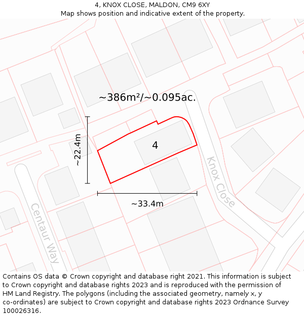 4, KNOX CLOSE, MALDON, CM9 6XY: Plot and title map