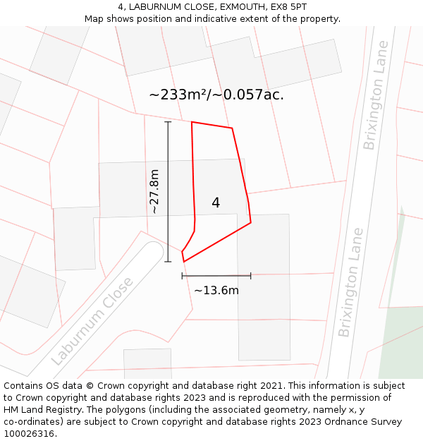 4, LABURNUM CLOSE, EXMOUTH, EX8 5PT: Plot and title map