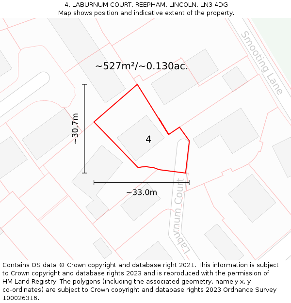 4, LABURNUM COURT, REEPHAM, LINCOLN, LN3 4DG: Plot and title map