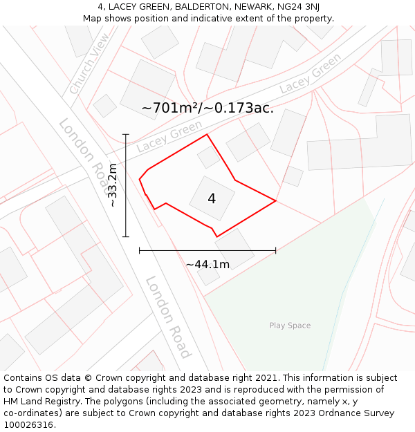 4, LACEY GREEN, BALDERTON, NEWARK, NG24 3NJ: Plot and title map