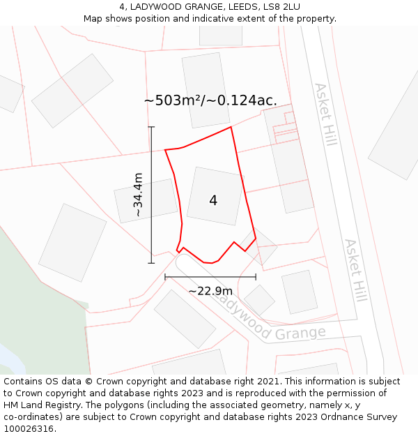 4, LADYWOOD GRANGE, LEEDS, LS8 2LU: Plot and title map