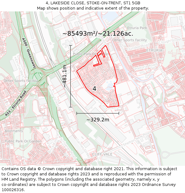 4, LAKESIDE CLOSE, STOKE-ON-TRENT, ST1 5GB: Plot and title map