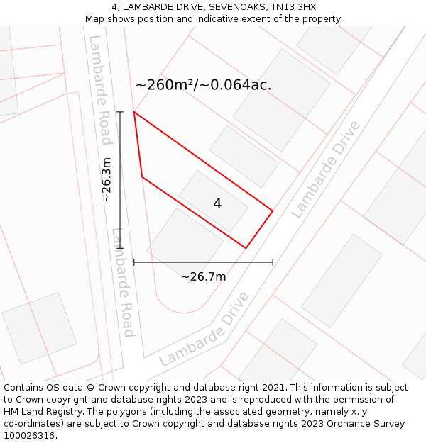 4, LAMBARDE DRIVE, SEVENOAKS, TN13 3HX: Plot and title map