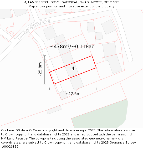 4, LAMBERSITCH DRIVE, OVERSEAL, SWADLINCOTE, DE12 6NZ: Plot and title map