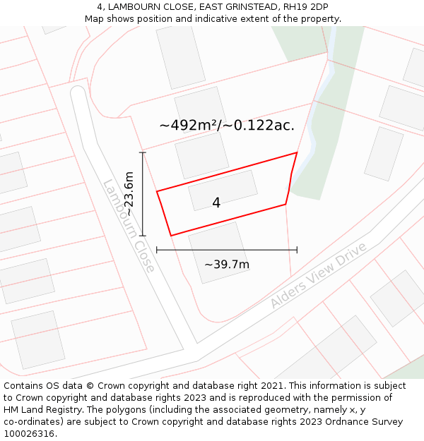 4, LAMBOURN CLOSE, EAST GRINSTEAD, RH19 2DP: Plot and title map