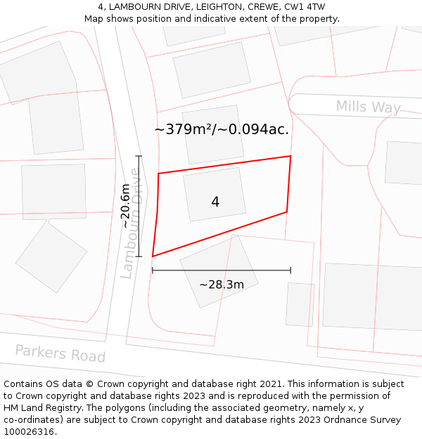 4, LAMBOURN DRIVE, LEIGHTON, CREWE, CW1 4TW: Plot and title map