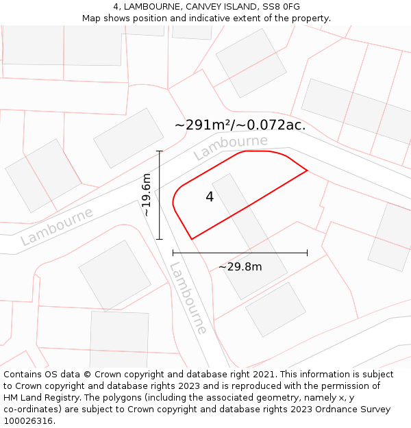 4, LAMBOURNE, CANVEY ISLAND, SS8 0FG: Plot and title map