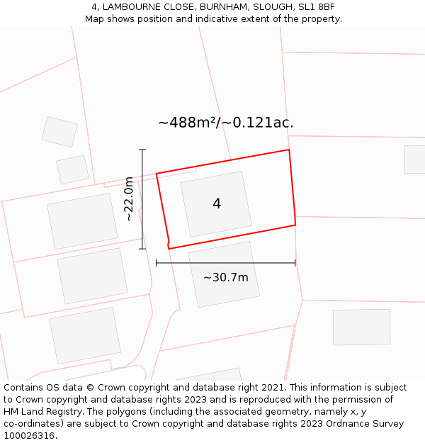 4, LAMBOURNE CLOSE, BURNHAM, SLOUGH, SL1 8BF: Plot and title map