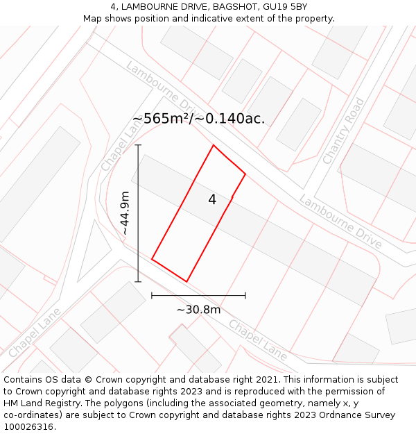 4, LAMBOURNE DRIVE, BAGSHOT, GU19 5BY: Plot and title map