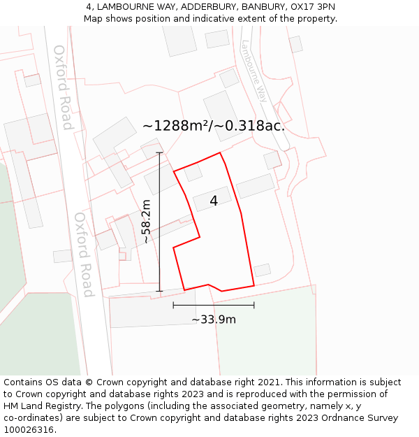 4, LAMBOURNE WAY, ADDERBURY, BANBURY, OX17 3PN: Plot and title map