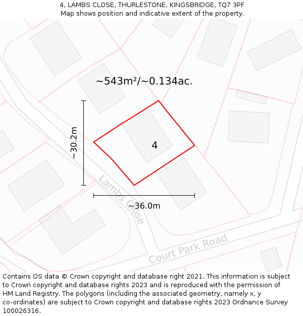 4, LAMBS CLOSE, THURLESTONE, KINGSBRIDGE, TQ7 3PF: Plot and title map