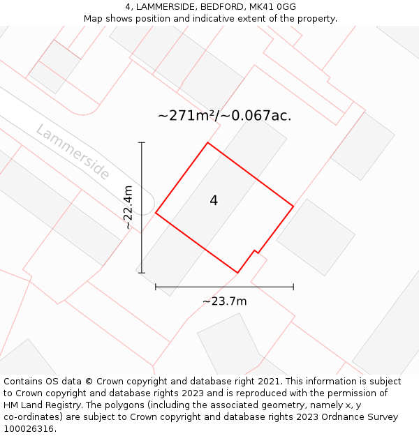 4, LAMMERSIDE, BEDFORD, MK41 0GG: Plot and title map