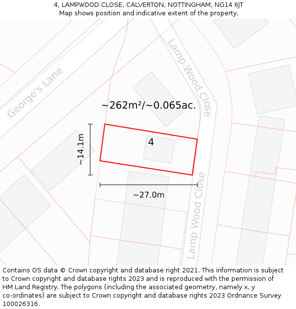 4, LAMPWOOD CLOSE, CALVERTON, NOTTINGHAM, NG14 6JT: Plot and title map