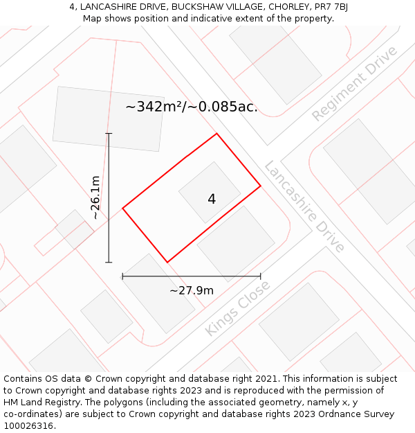 4, LANCASHIRE DRIVE, BUCKSHAW VILLAGE, CHORLEY, PR7 7BJ: Plot and title map