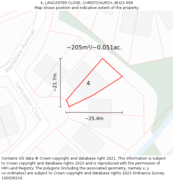 4, LANCASTER CLOSE, CHRISTCHURCH, BH23 4SR: Plot and title map