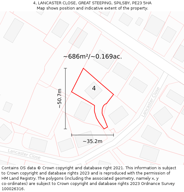 4, LANCASTER CLOSE, GREAT STEEPING, SPILSBY, PE23 5HA: Plot and title map