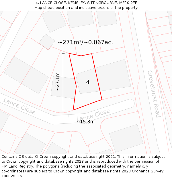 4, LANCE CLOSE, KEMSLEY, SITTINGBOURNE, ME10 2EF: Plot and title map