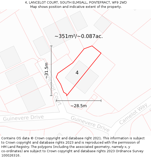 4, LANCELOT COURT, SOUTH ELMSALL, PONTEFRACT, WF9 2WD: Plot and title map