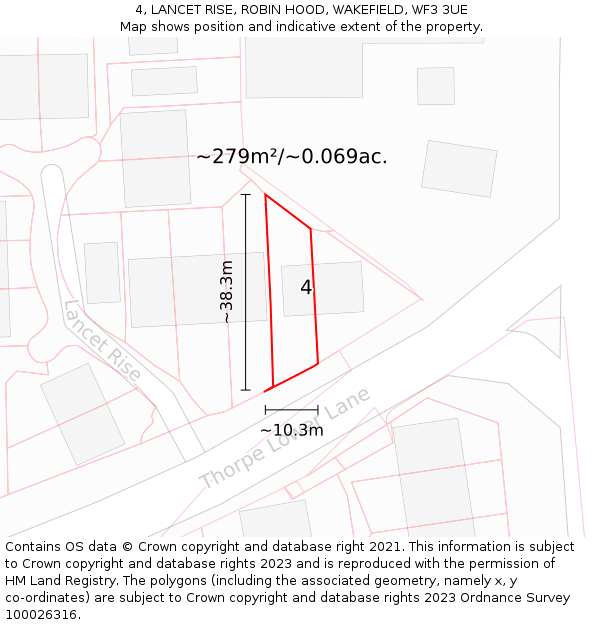 4, LANCET RISE, ROBIN HOOD, WAKEFIELD, WF3 3UE: Plot and title map