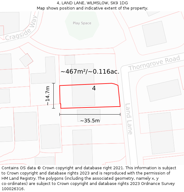 4, LAND LANE, WILMSLOW, SK9 1DG: Plot and title map