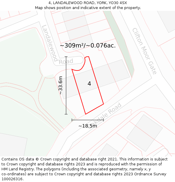 4, LANDALEWOOD ROAD, YORK, YO30 4SX: Plot and title map