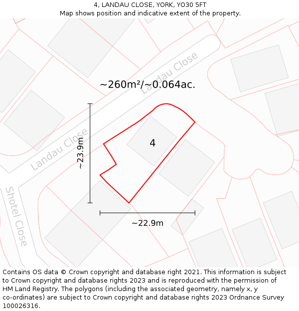 4, LANDAU CLOSE, YORK, YO30 5FT: Plot and title map