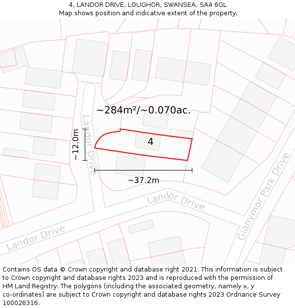 4, LANDOR DRIVE, LOUGHOR, SWANSEA, SA4 6GL: Plot and title map