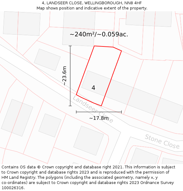 4, LANDSEER CLOSE, WELLINGBOROUGH, NN8 4HF: Plot and title map