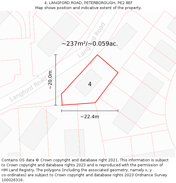 4, LANGFORD ROAD, PETERBOROUGH, PE2 8EF: Plot and title map