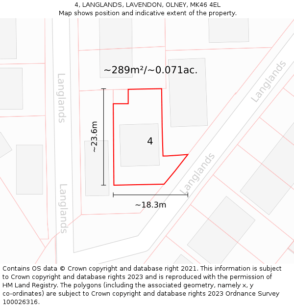 4, LANGLANDS, LAVENDON, OLNEY, MK46 4EL: Plot and title map