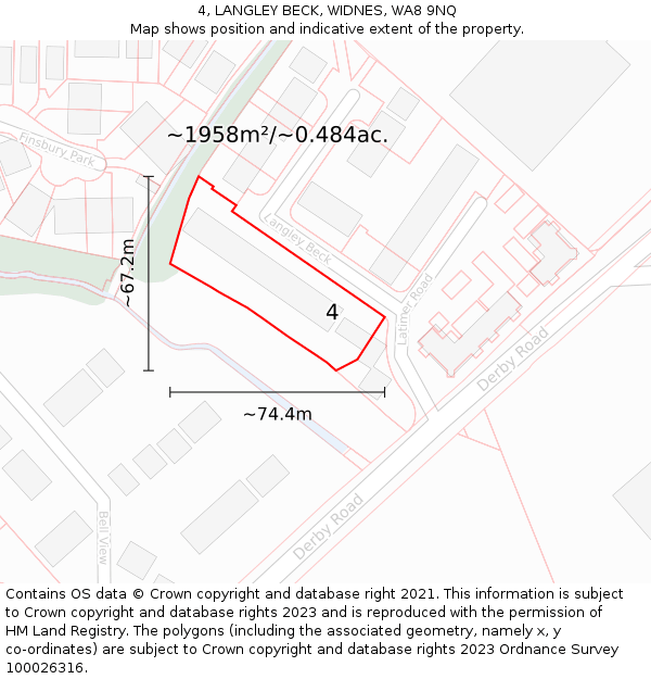 4, LANGLEY BECK, WIDNES, WA8 9NQ: Plot and title map