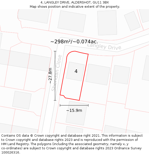 4, LANGLEY DRIVE, ALDERSHOT, GU11 3BX: Plot and title map