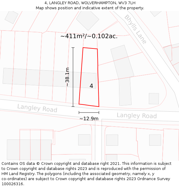 4, LANGLEY ROAD, WOLVERHAMPTON, WV3 7LH: Plot and title map